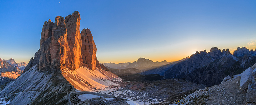 Beautiful rock formations on self-guided trekking tour in Dolomites, Italy