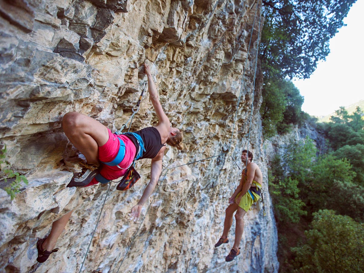 Rock climbers on climbing camp in Finale Ligure, Italy