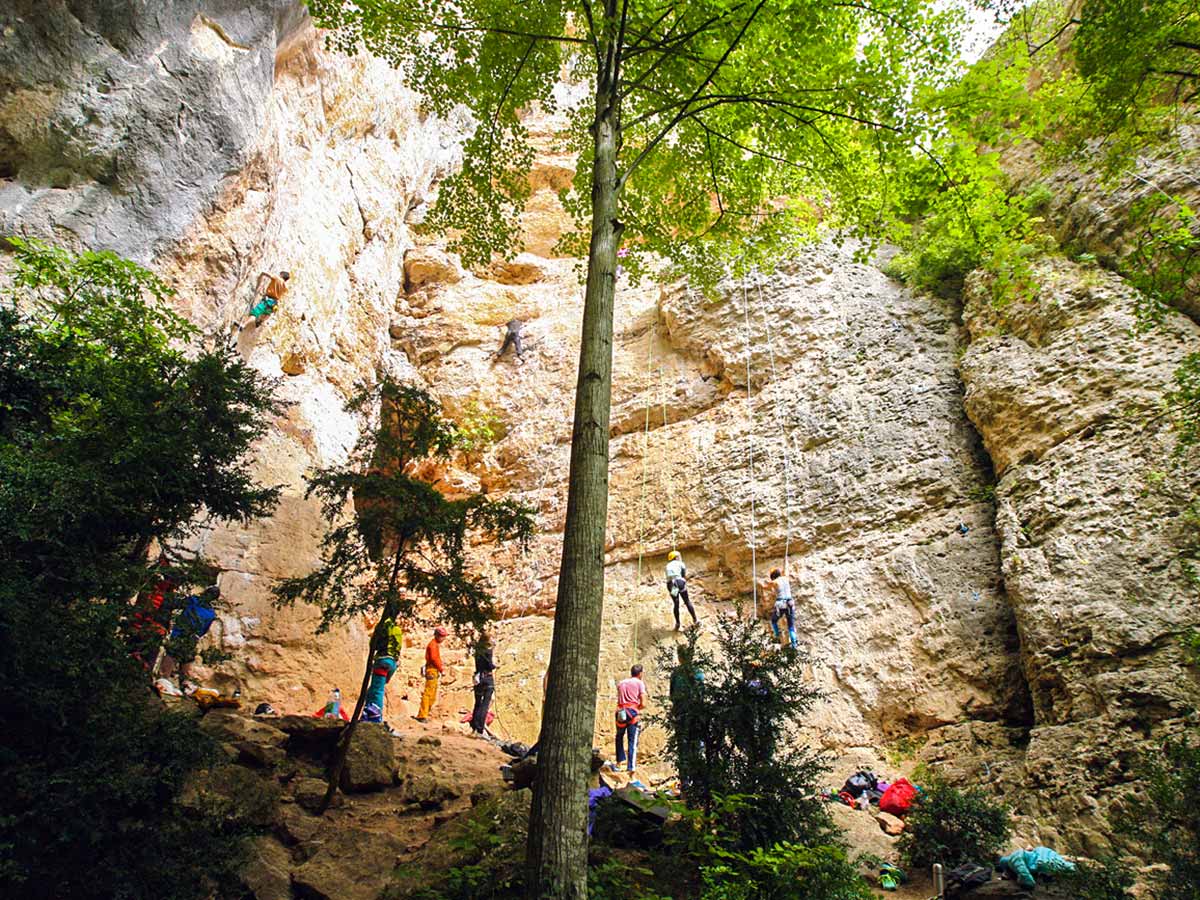 Climbers going up on climbing camp at Gorges du Tarn in France