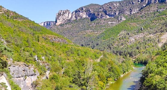 Beautiful valley on rock climbing camp in the Gorges du Tarn, France