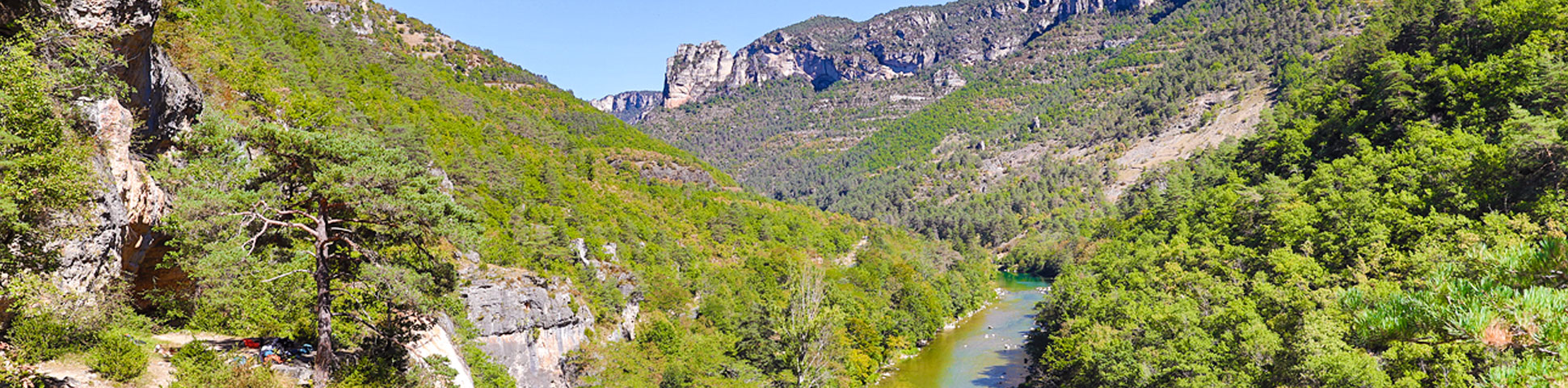 Beautiful valley on rock climbing camp in the Gorges du Tarn, France