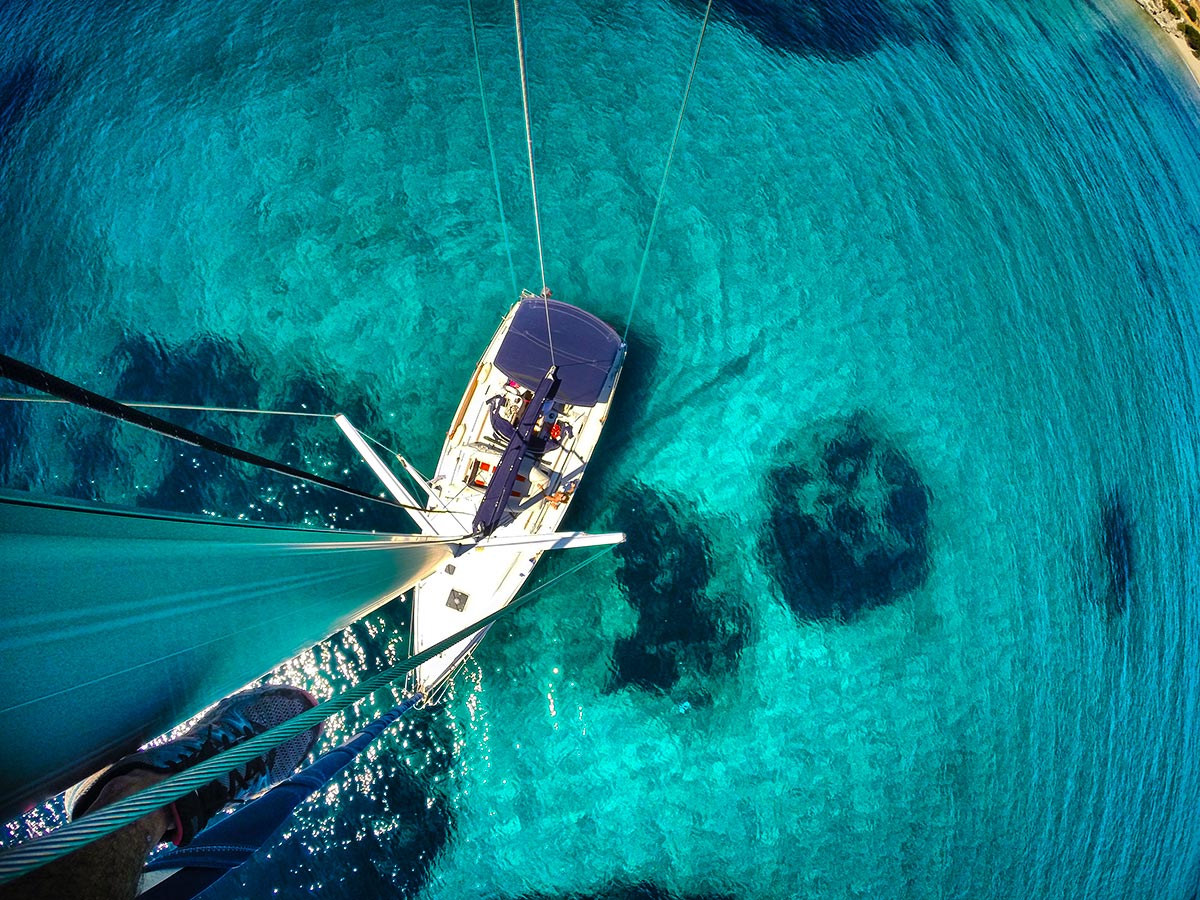 View from the mast on your sailing adventure in the Greek Islands