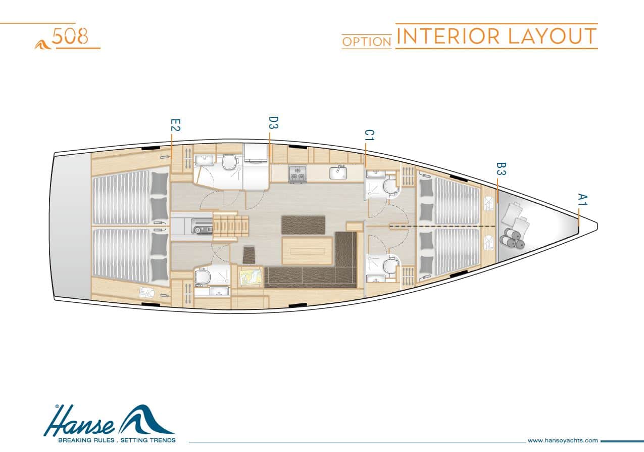 Layout of the Hanse 508 Sailboat