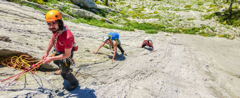 Climbers on a rock climbing tour in Spain