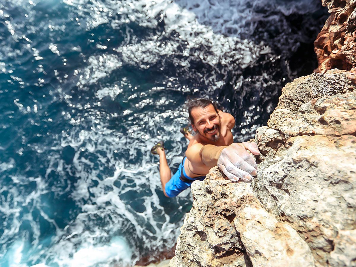 Enjoying rock climbing tour in Mallorca, Spain