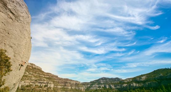 Climbing in Margalef rewards with amazing views of Spanish countryside