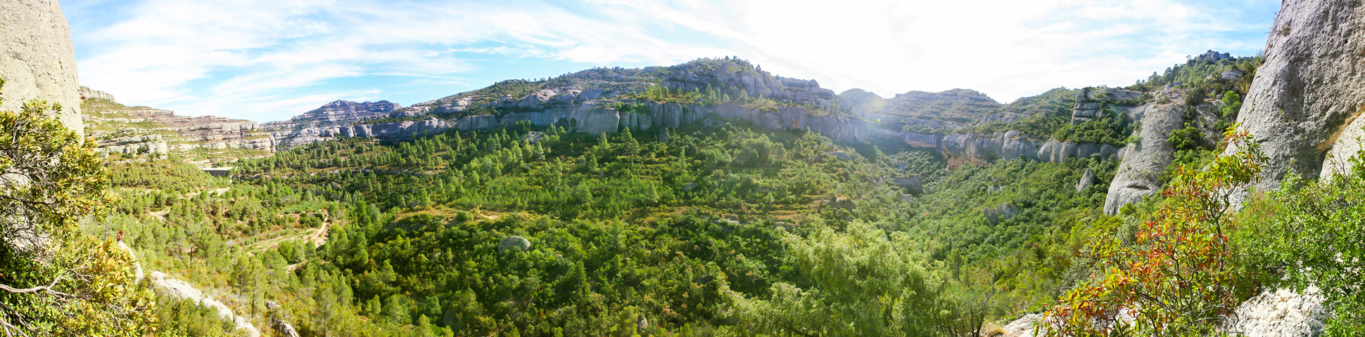Panoramic scenery on rock climbing camp in Margalef
