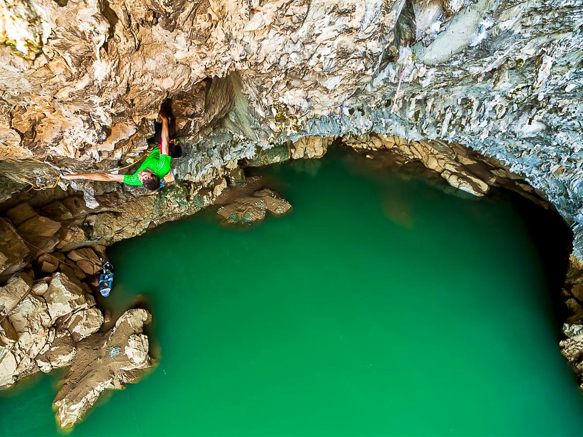 Beautiful turquoise water on climbing tour in Spain, Rodellar