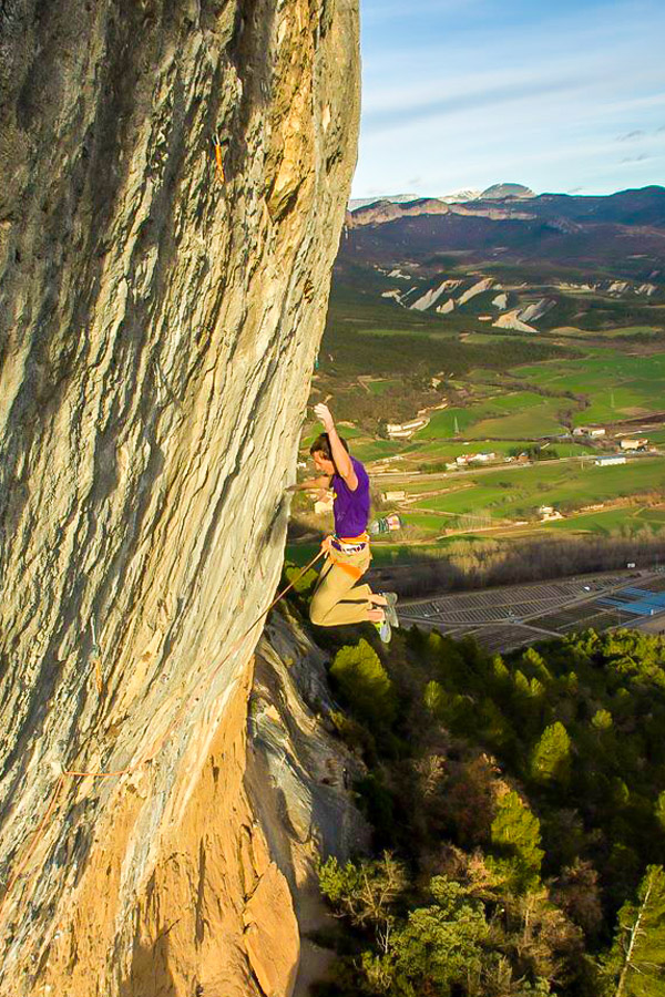 Klemen flying at the climbing camp in Rodellar, Spain