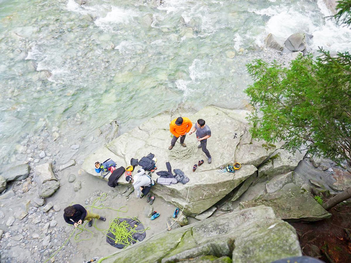 Looking down while climbing in Austria