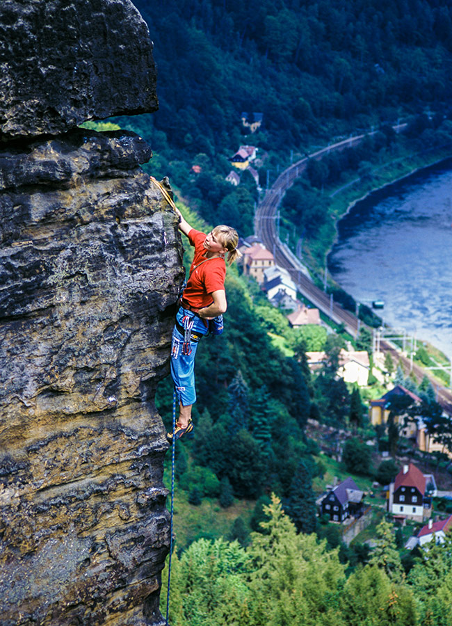 Rock climber and beautiful views on climbing camp in Czech Republic