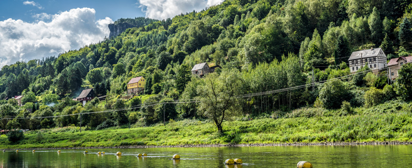 Beautiful views along the river on rock climbing camp in Labske Udoli, Czech Republic