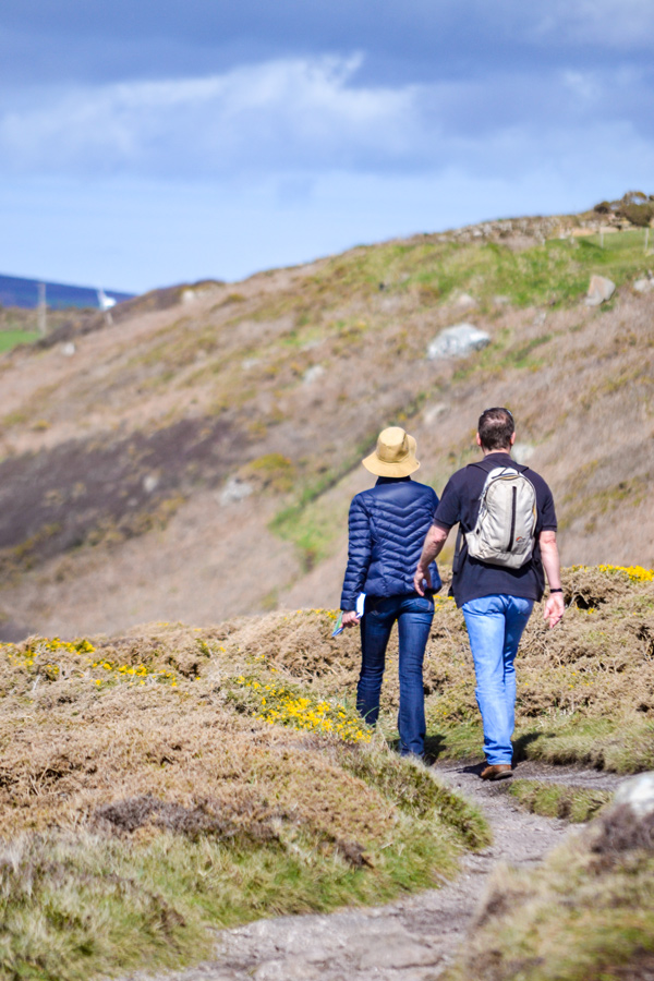 Cornwall close up walkers across hills