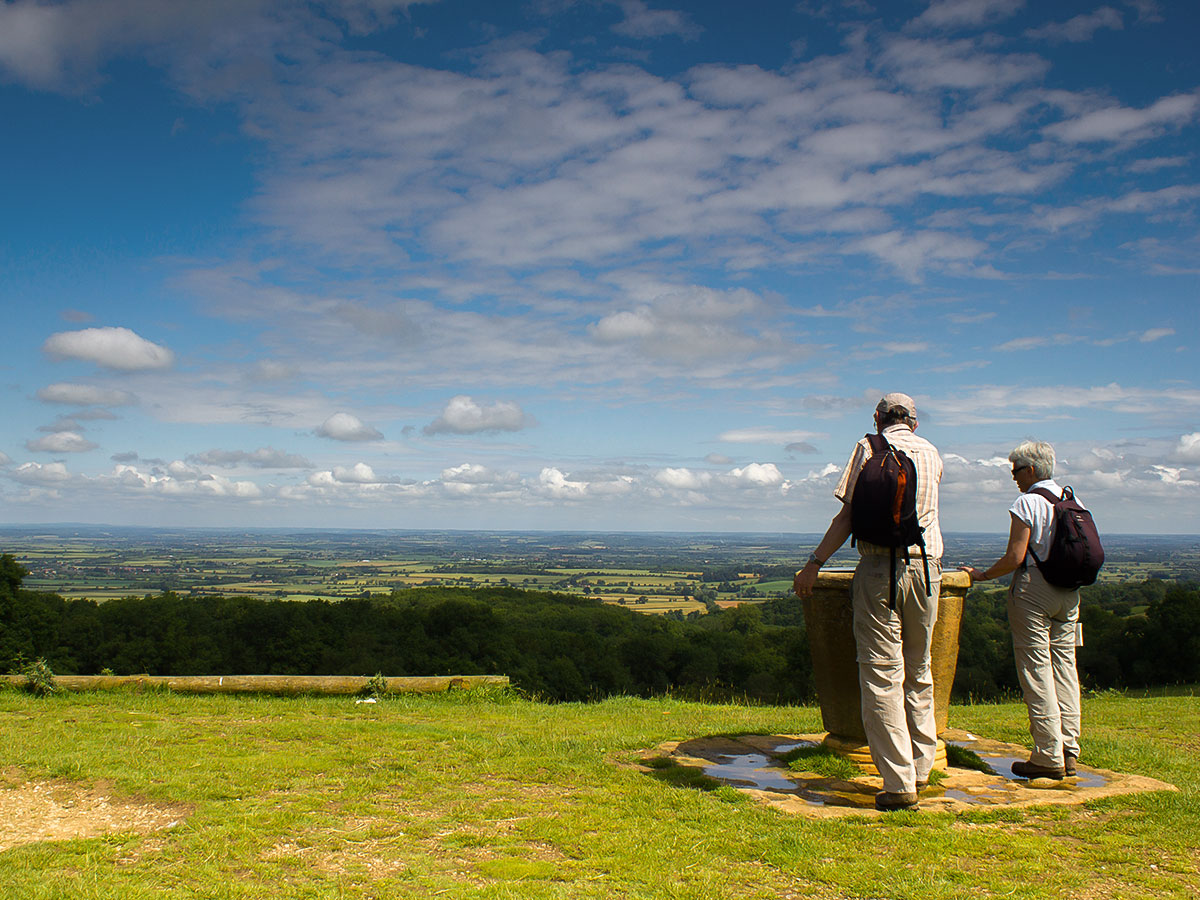 Walkers at viewpoint on Cotswold Way