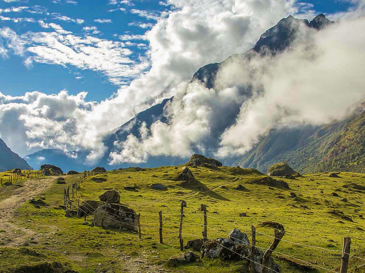 Cloudy day over the valley on Salkantay Trek to Machu Picchu in Peru