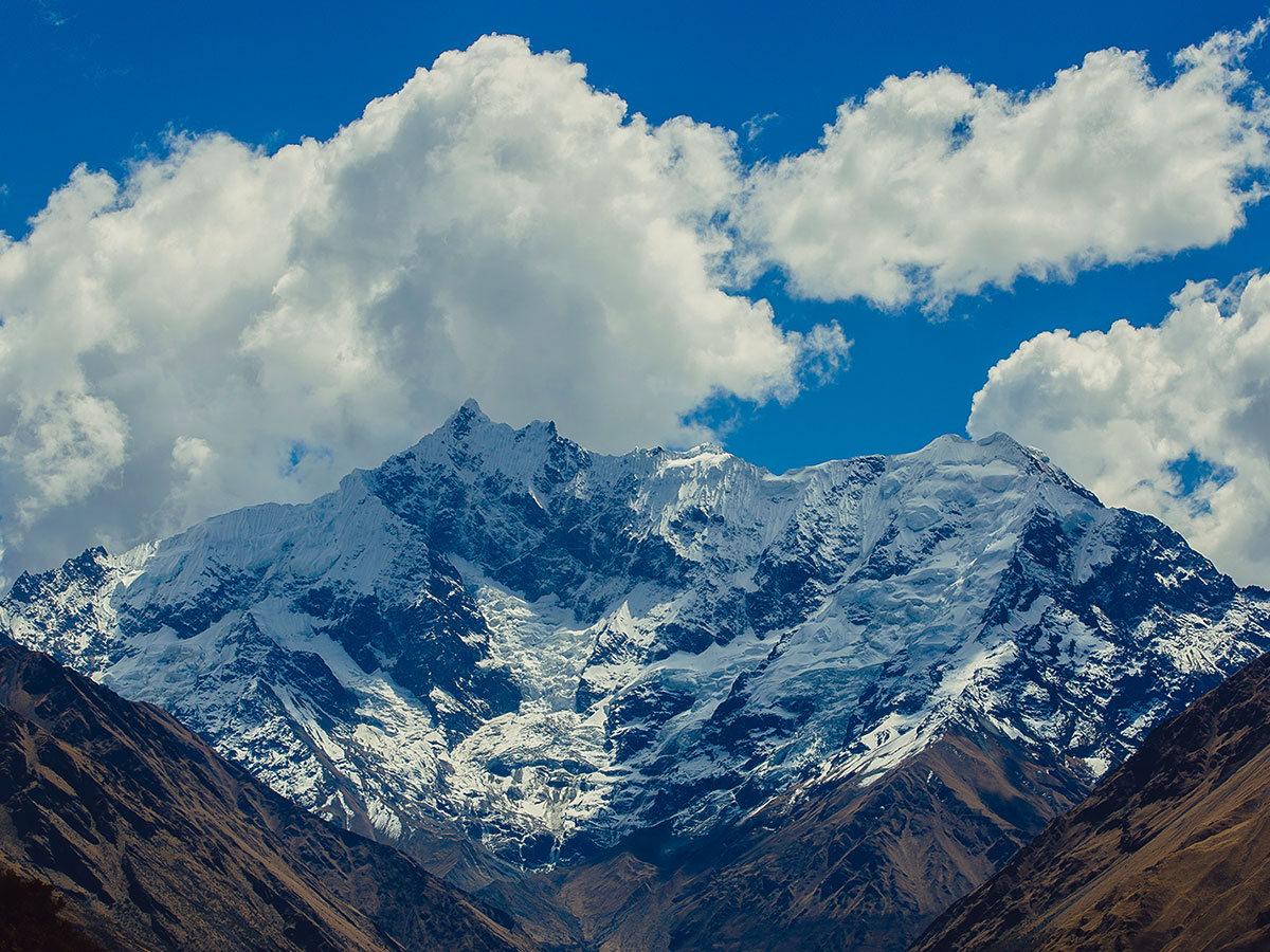 Beautiful peaks along Cusco on Salkantay Trek to Machu Picchu in Peru