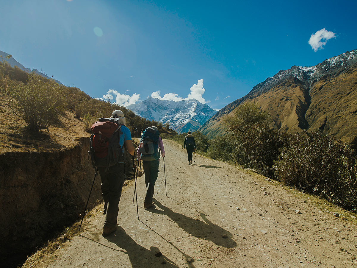 Wide comfortable path on Salkantay Trek to Machu Picchu in Peru