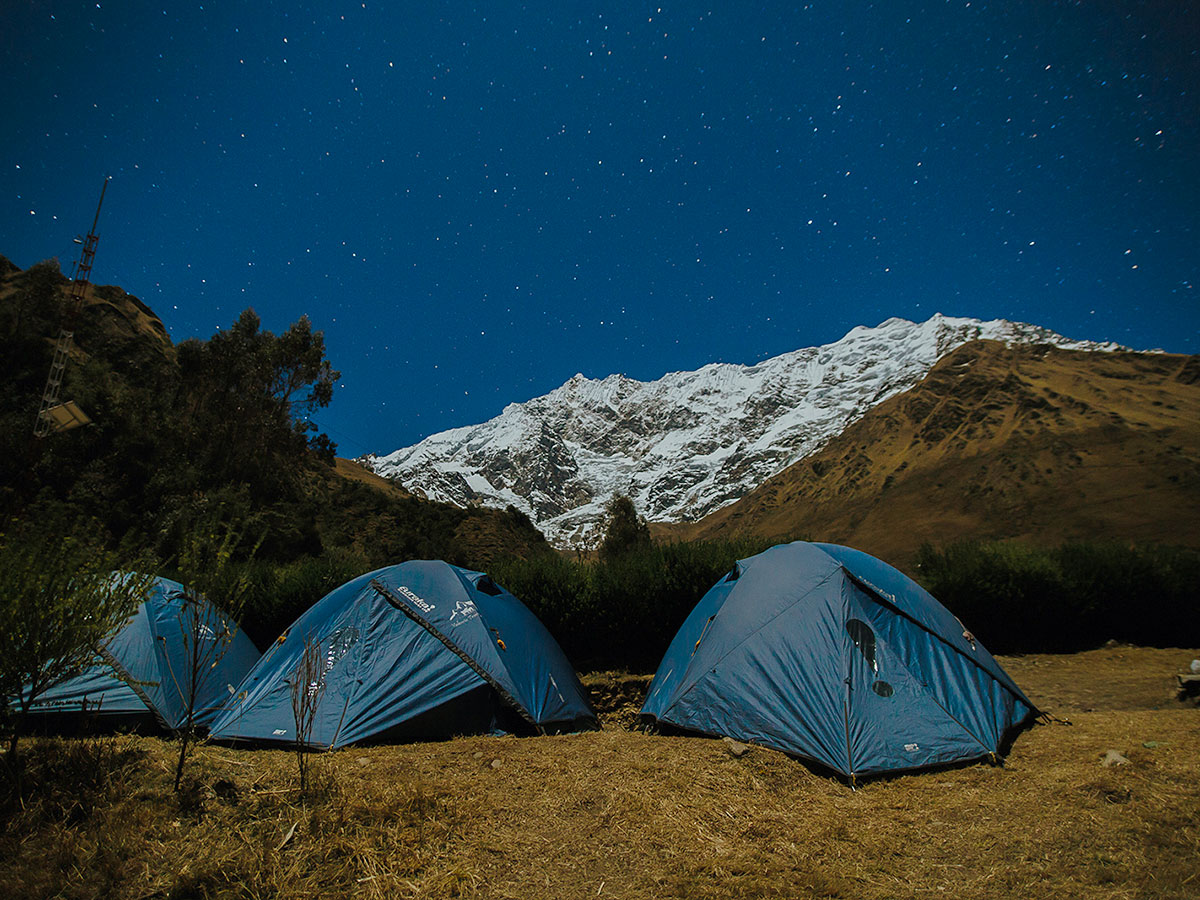 Camping under the starry sky on Salkantay Trek to Machu Picchu in Peru