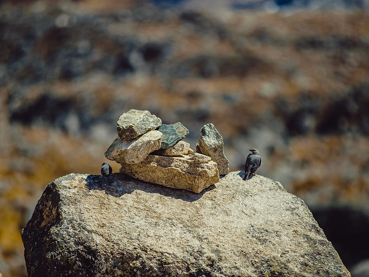 Small cairn along Salkantay Trek to Machu Picchu in Peru