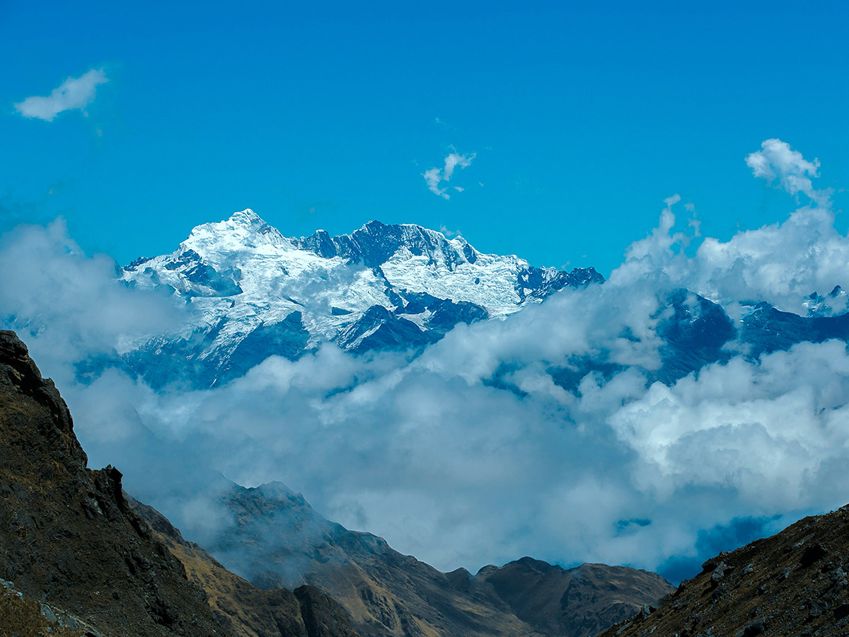 Snowy peaks on Salkantay Trek to Machu Picchu in Peru