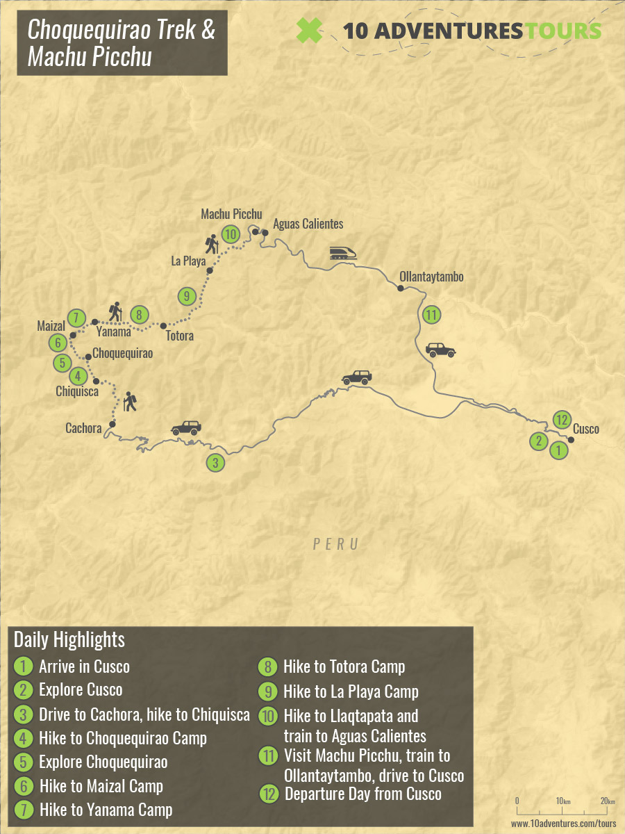 Map of Choquequirao Trek & Machu Picchu tour in Peru