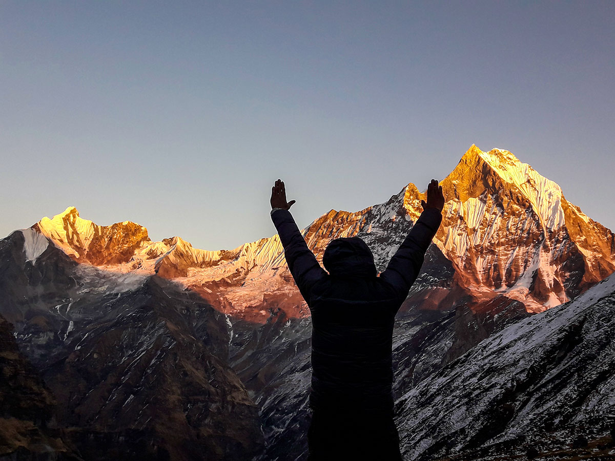 Sunset over the Himalayas on Annapurna Base Camp Guided Trek in Nepal