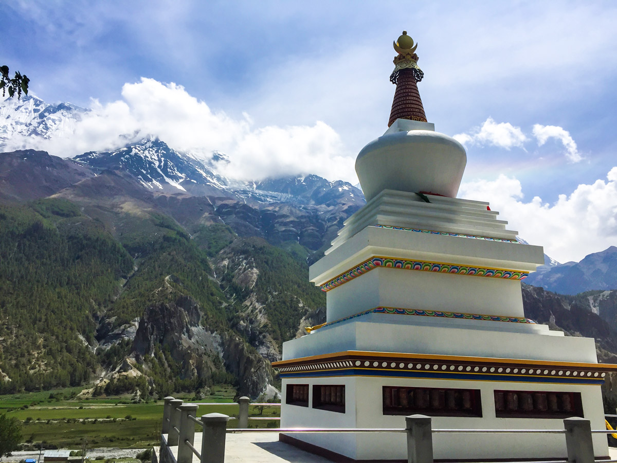 Trekking through local villages on Annapurna Circuit trek in Nepal