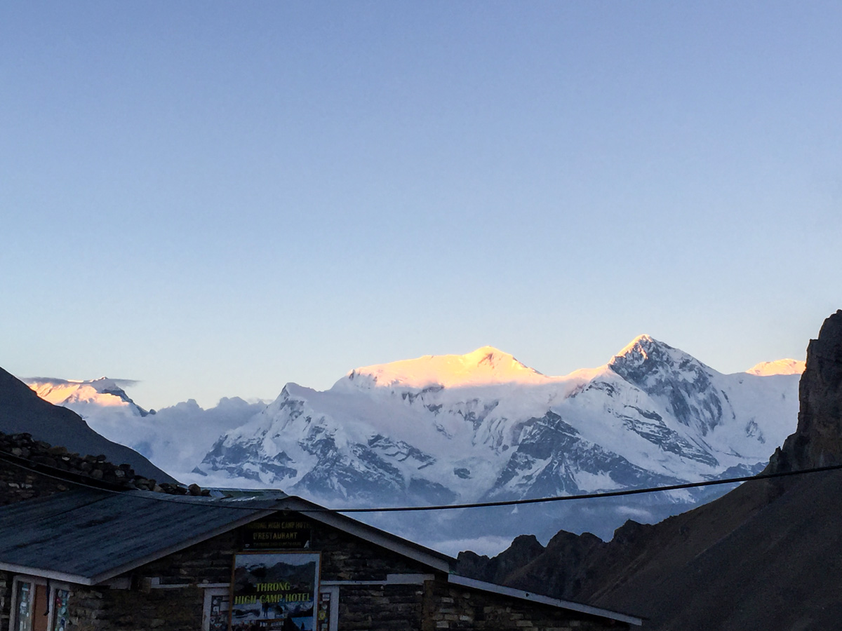 Sunset over Himalayan mountains on Annapurna Circuit trek in Nepal