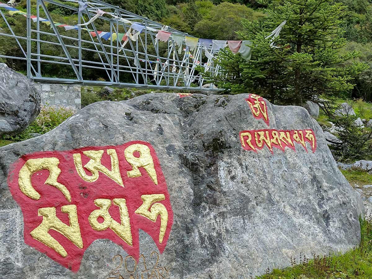 Markings on the rock of Everest Base Camp trek in Nepal