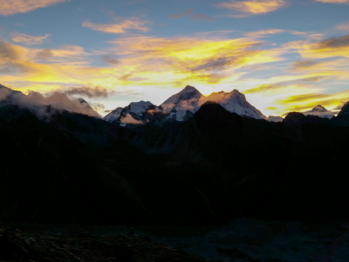 Sunset over Himalayan mountains on Everest Base Camp trek in Nepal