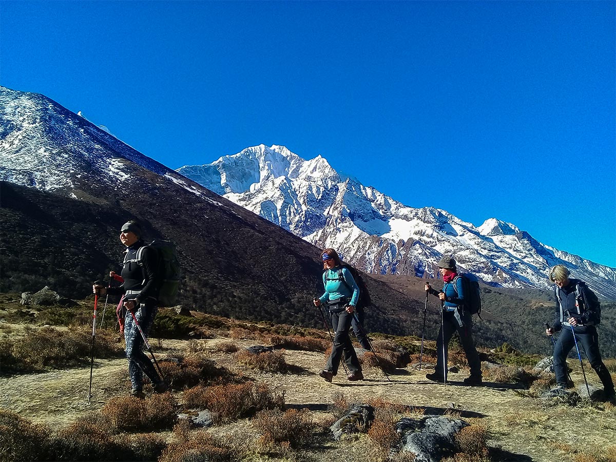 Group of hikers on Everest Base Camp trek in Nepal