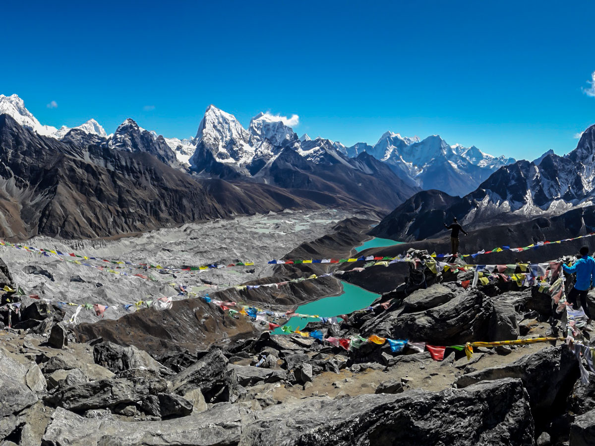 Stunning views of Ngozumpa Glacier and Gokyo Lake on Everest Base Camp and Gokyo Lake trek in Nepal