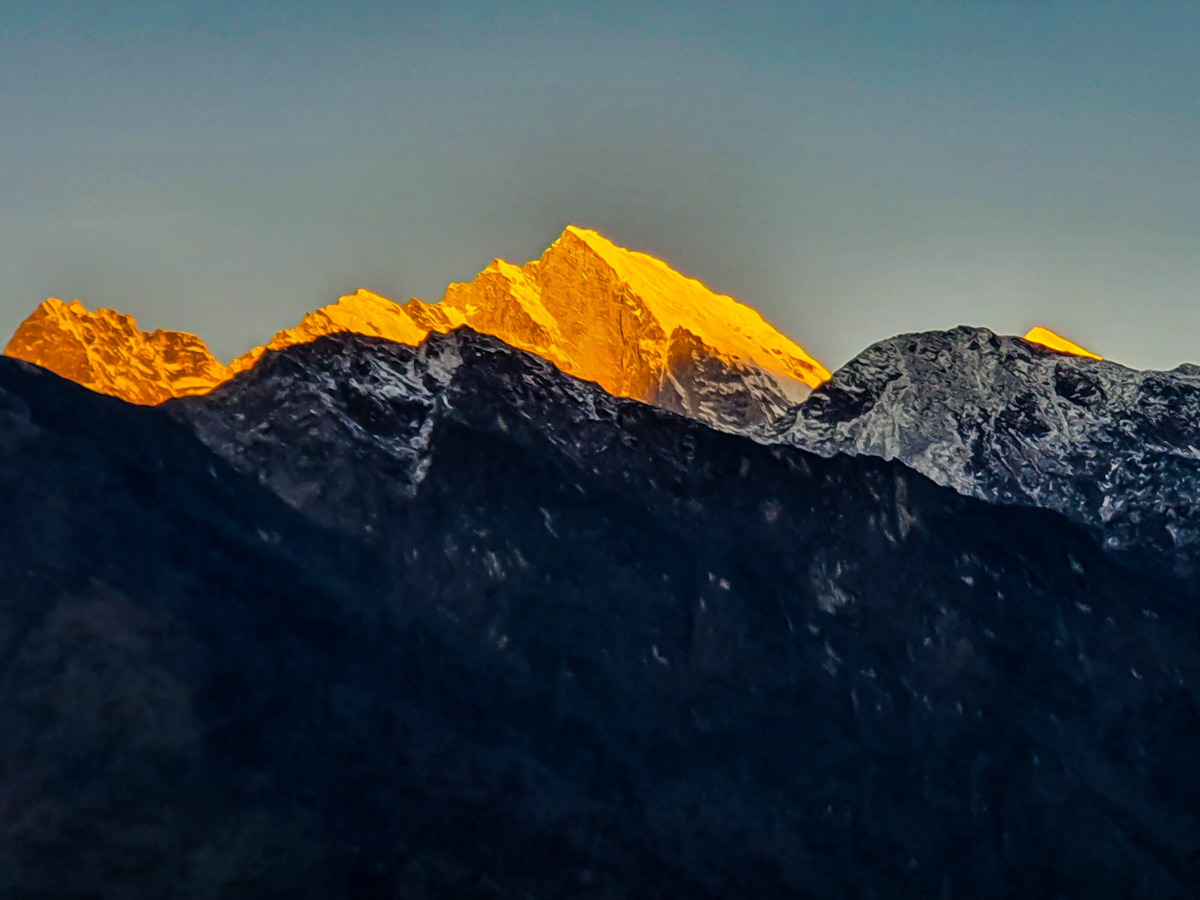 Sunset over Himalayas on Everest Base Camp and Gokyo Lake trek in Nepal