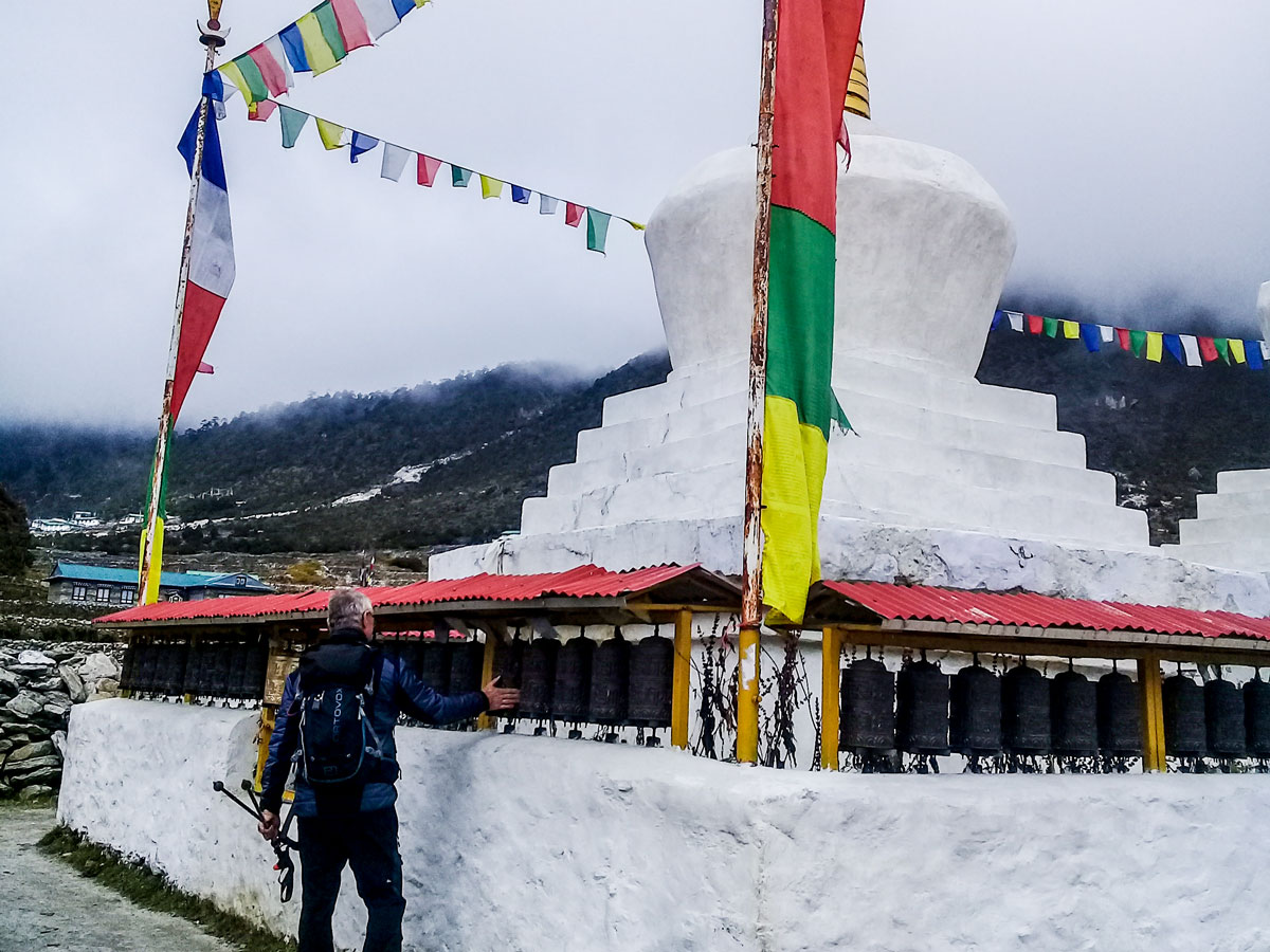 Prayer flags on Landing in Lukla Airport on stunning Everest Panorama Trek in Nepal