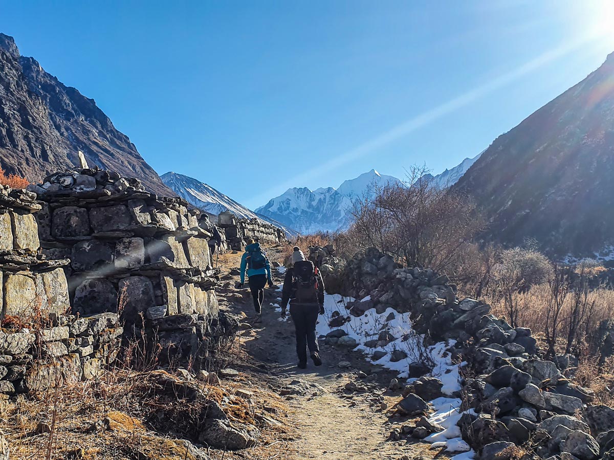 Hikers on guided Langtang Trek in Nepal