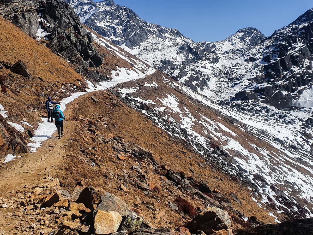 Snowy path of guided Langtang Trek in Nepal
