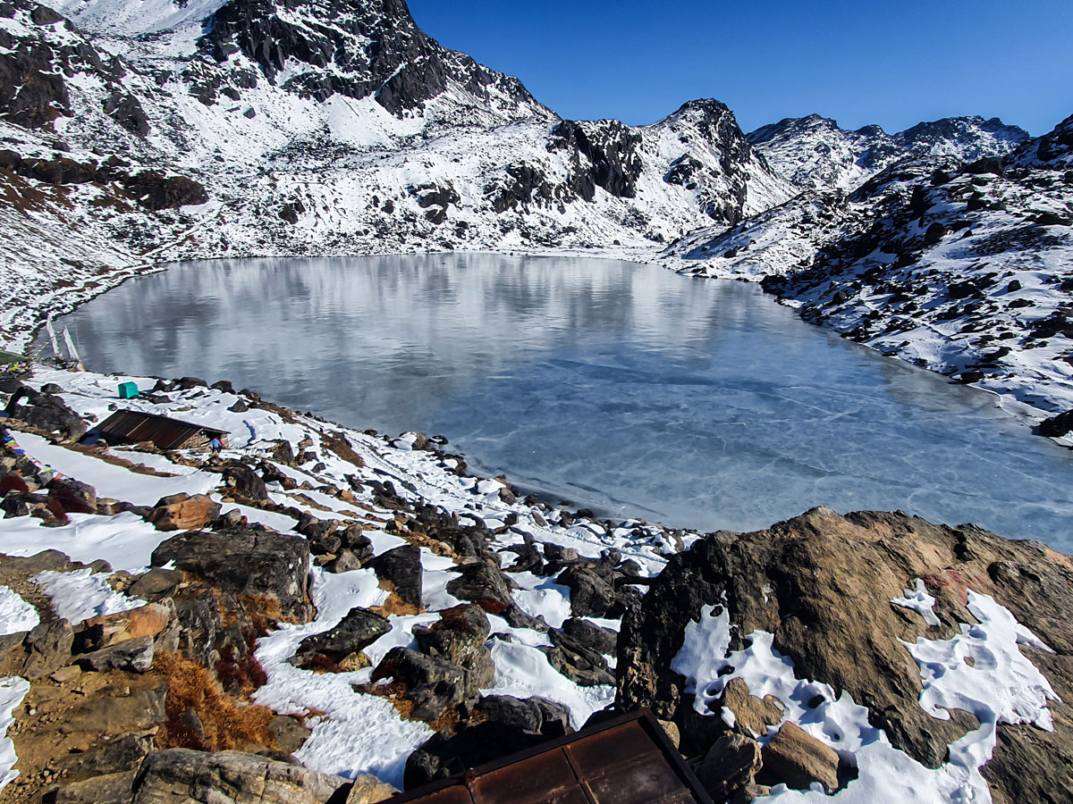 Frozen lake of guided Langtang Trek in Nepal