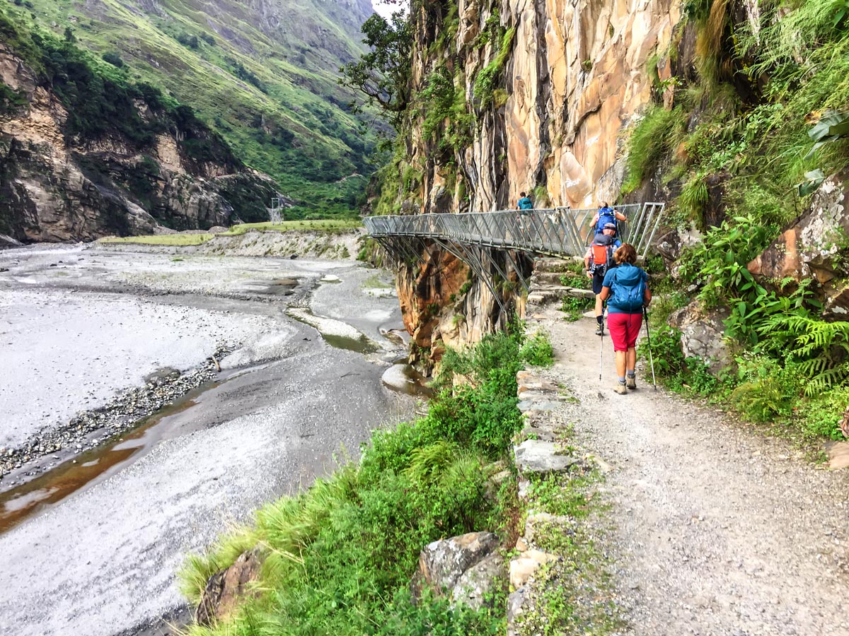 Path along the river on Manaslu Circuit trek in Nepal