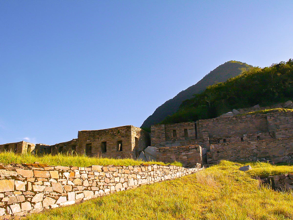 Approaching Incan ruins on Choquequirao Trek in Peru near Cusco