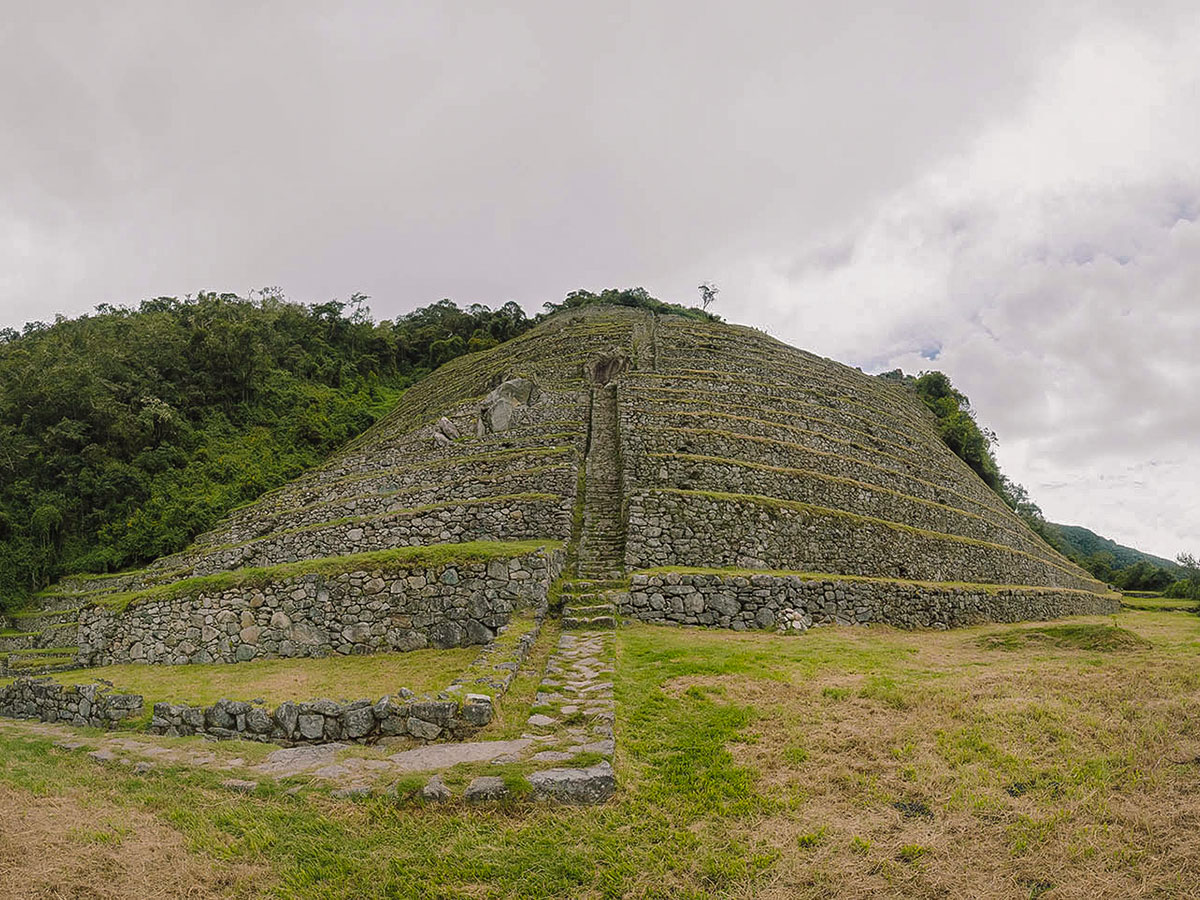 Archeological site on Inca Trail to Machu Picchu near Cusco Peru