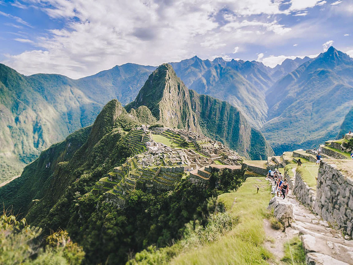 Rewarding views of Machu Picchu on Inca Trail to Machu Picchu near Cusco Peru