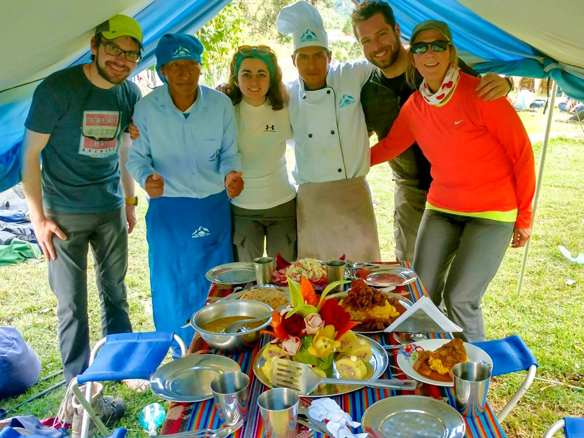 Lunch time on nca Trail to Machu Picchu near Cusco Peru