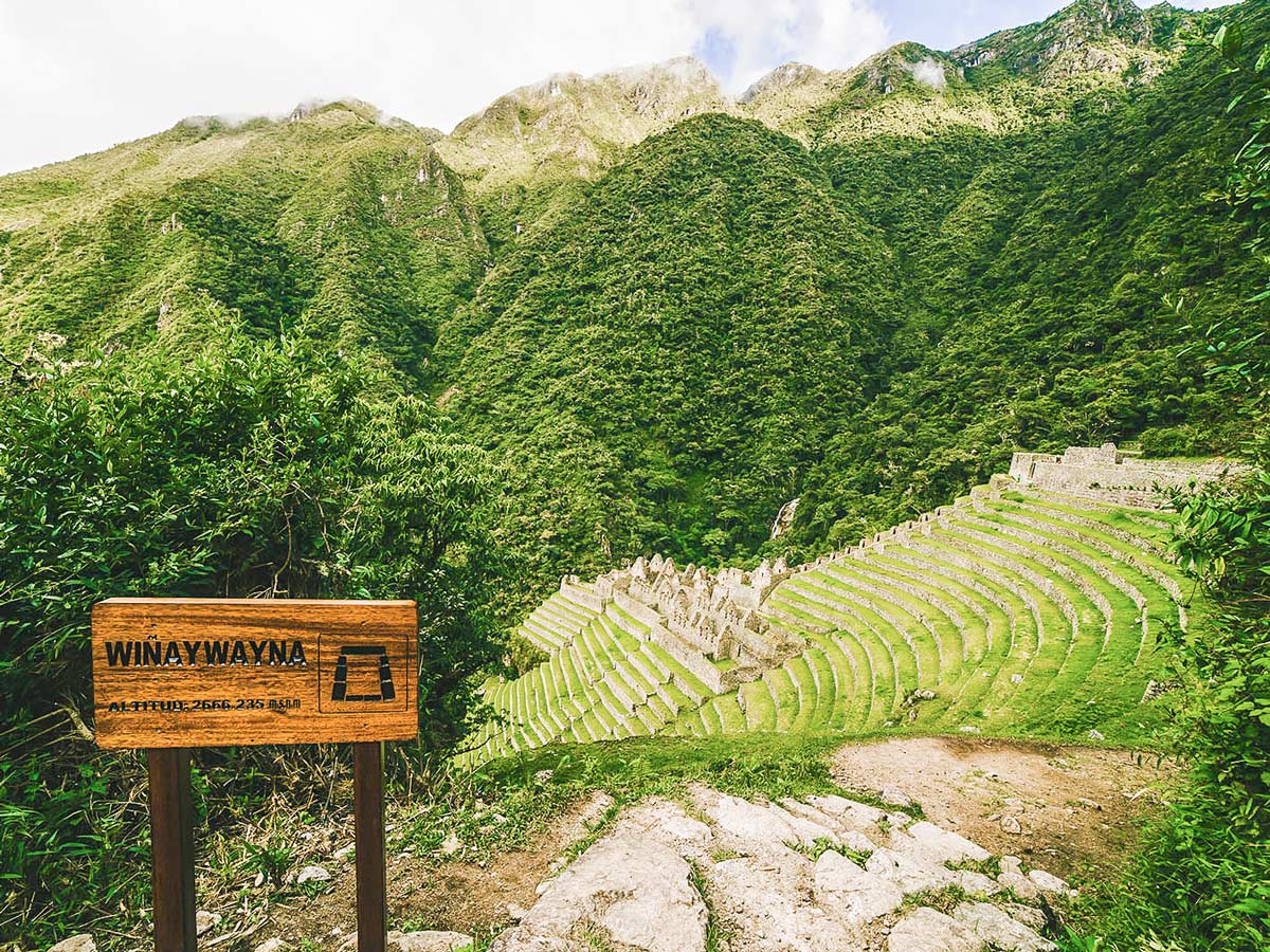 Winay Wayna archeological site on Inca Trail to Machu Picchu near Cusco Peru