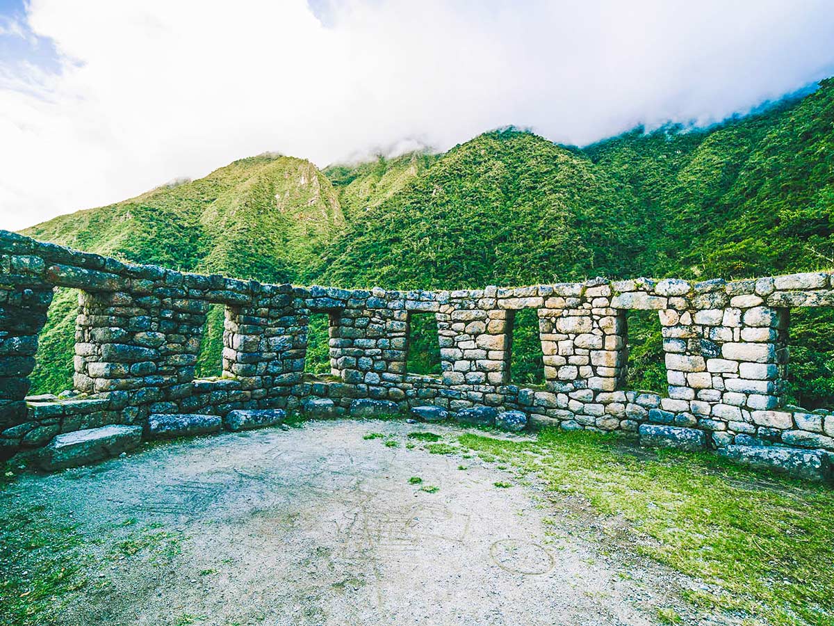 Incan ruins on Inca Trail to Machu Picchu near Cusco Peru