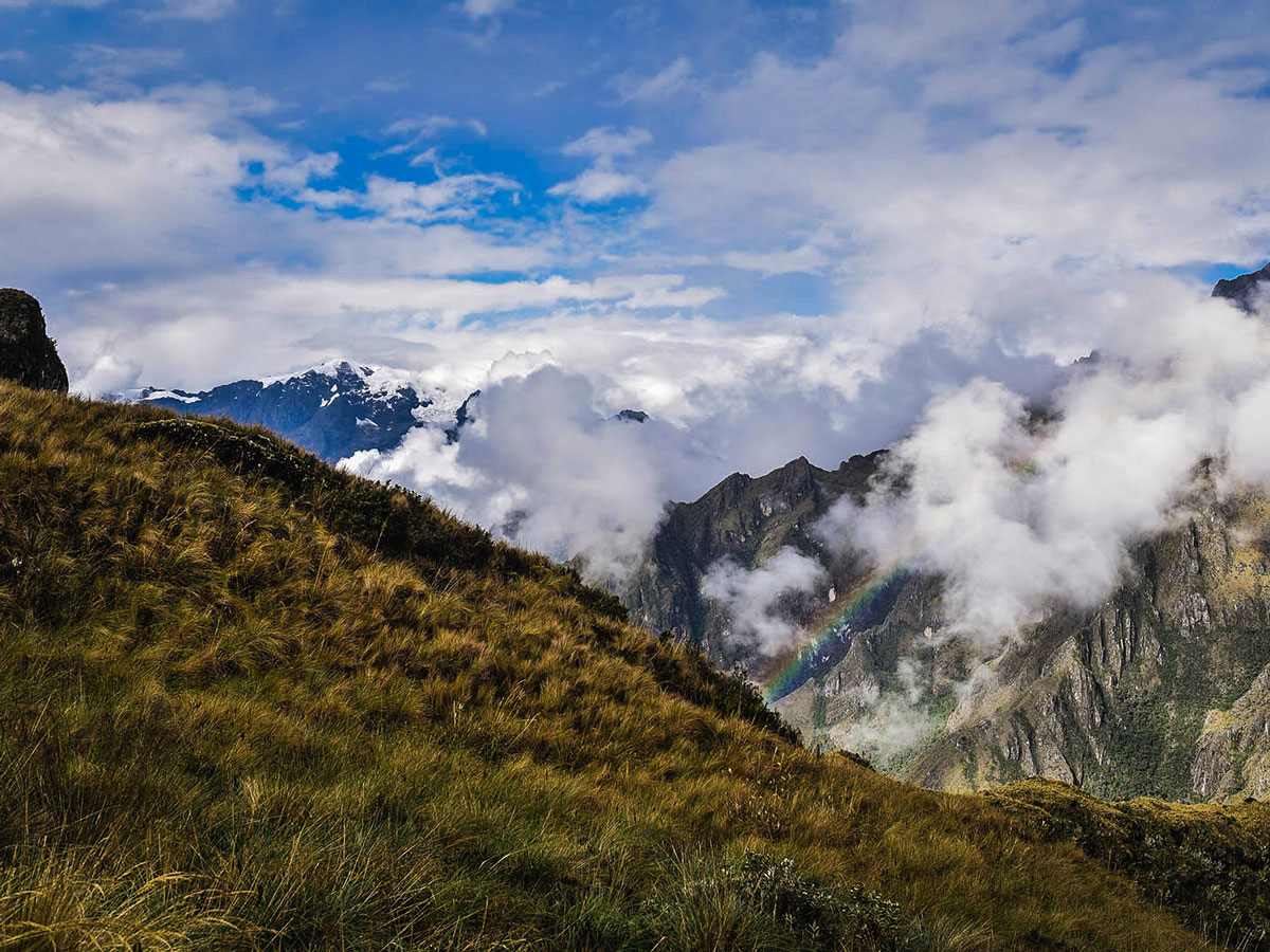 Rainbow along Inca Trail to Machu Picchu near Cusco Peru