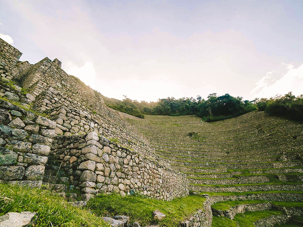 Countless stairs on Inca Trail to Machu Picchu near Cusco Peru