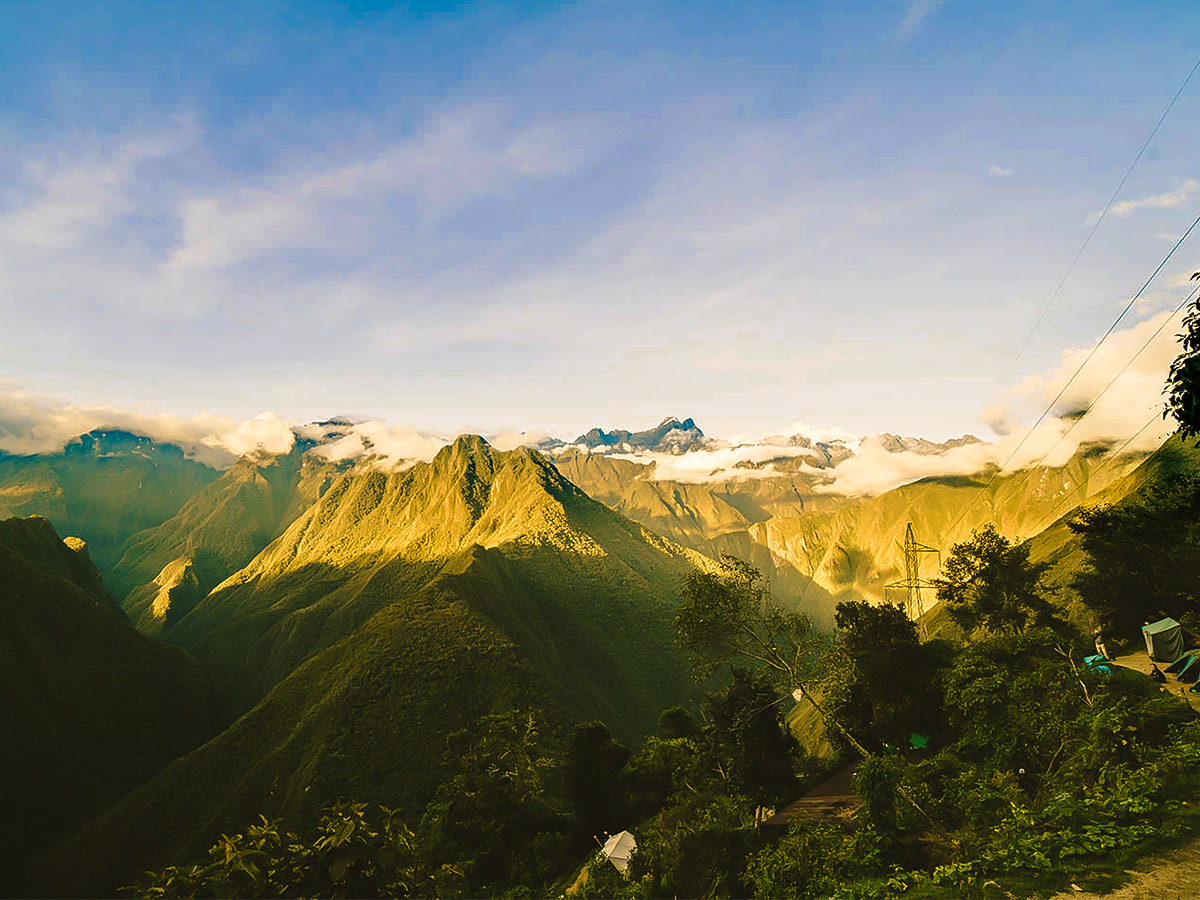 Mountain views on Inca Trail to Machu Picchu near Cusco Peru