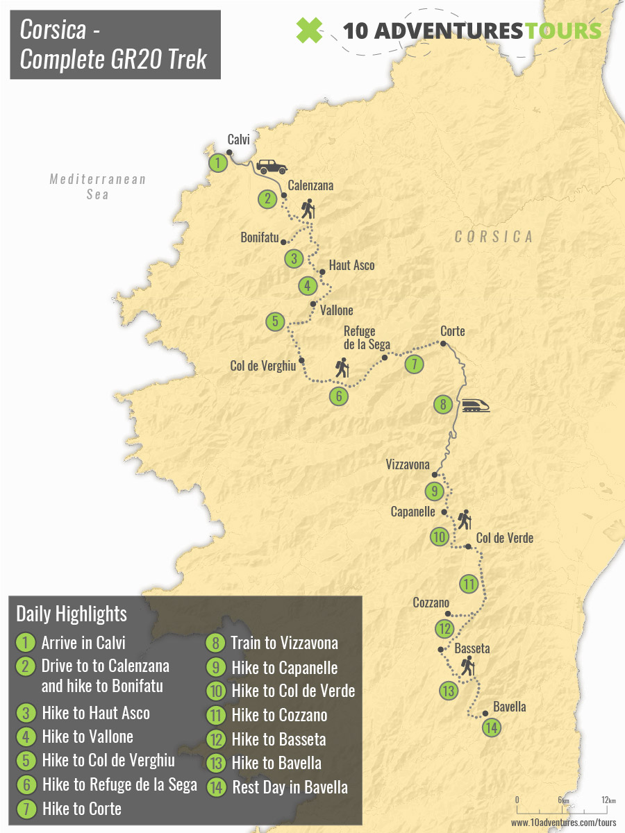 Map of GR20 North Trek in Corsica, France