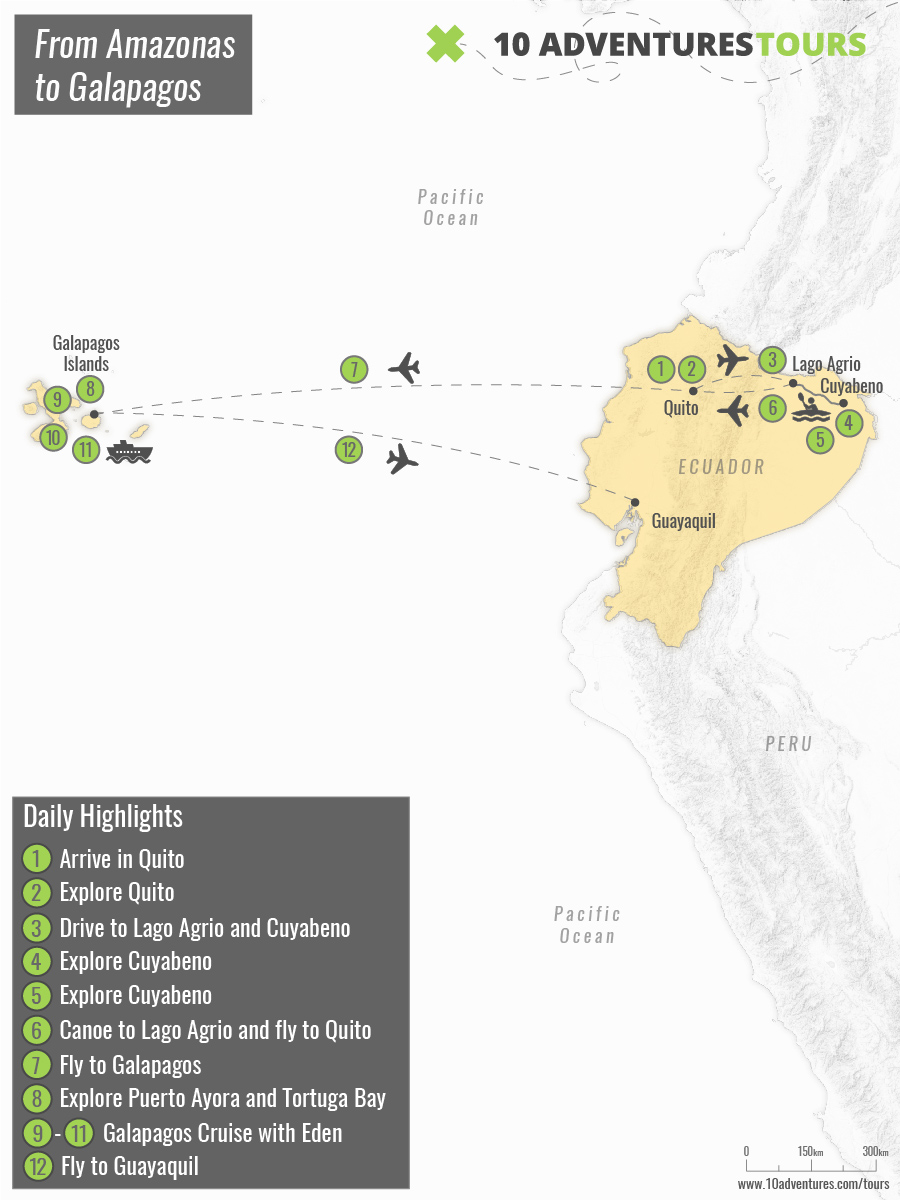 Ecuador: Amazonas to Galapagos Map