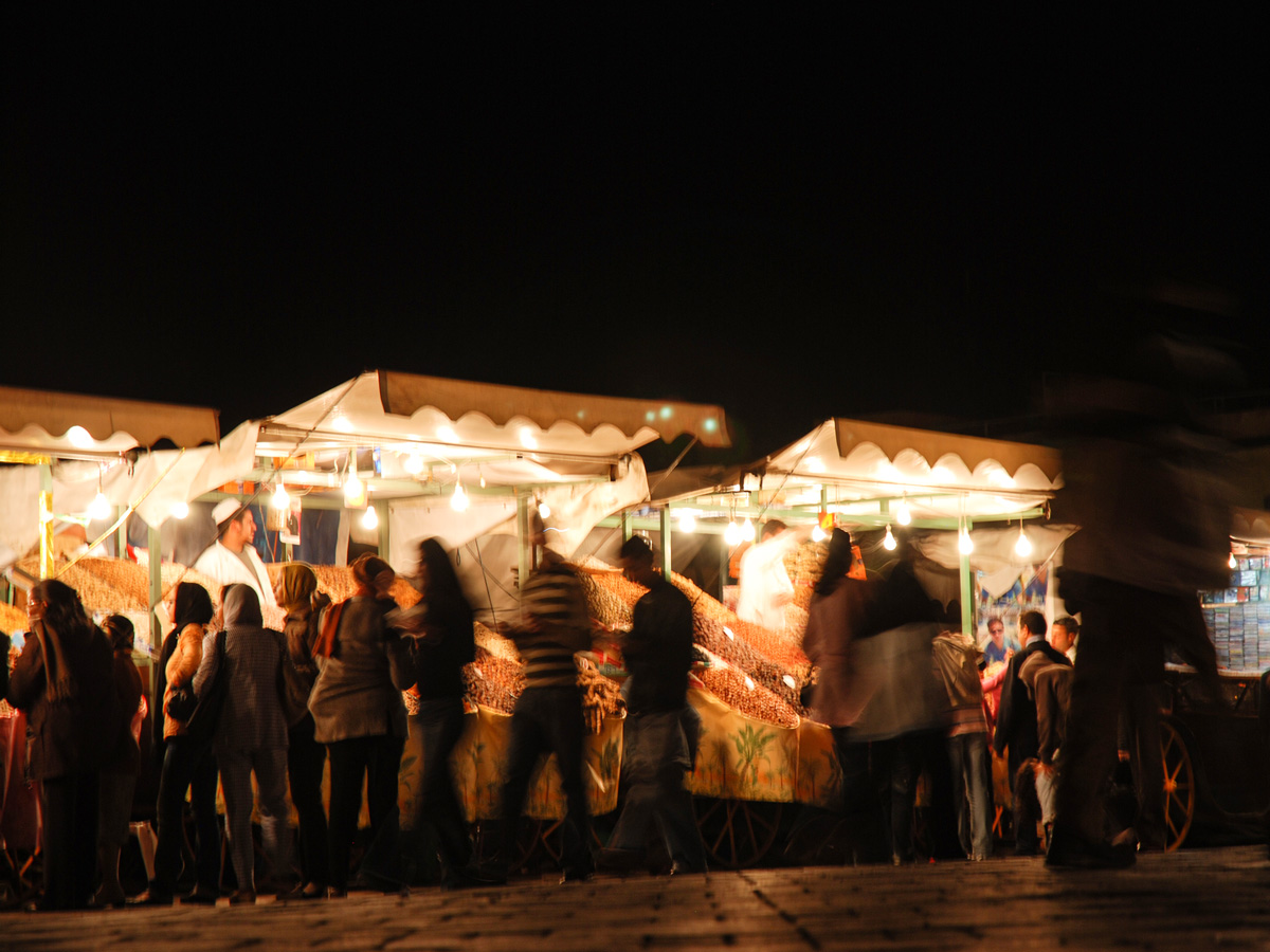 Night market in Marrakech on Villages Valleys and Mt Toubkal Climb trek